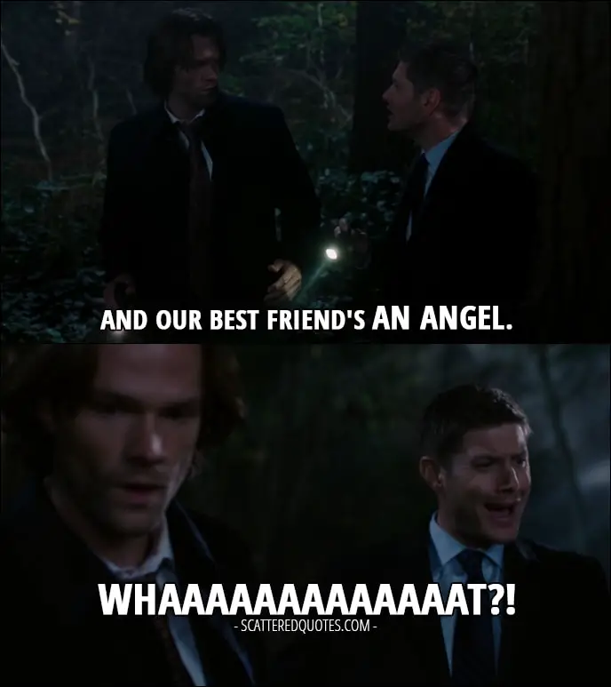 30 Best Supernatural Quotes from 'Regarding Dean' (12x11) - Dean Winchester (to Sam): And our best friend's an angel. Whaaaaaaaaaaaaat?!