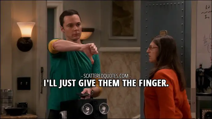 12 Best The Big Bang Theory Quotes from 'The Emotion Detection Automation' (10x14) - Sheldon Cooper: I'll just give them the finger. (makes a thumb down sign)