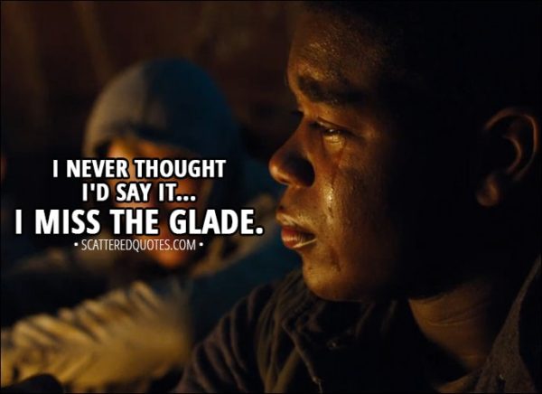Quote from Maze Runner: The Scorch Trials (2015) - Frypan: I never thought I'd say it... I miss the Glade.