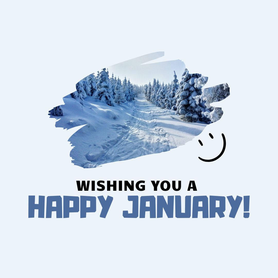Month of January Quote: Wishing You a Happy January! (Blue aesthetic quote image)