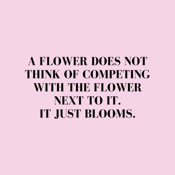 Quote about Confidence | A flower does not think of competing with the flower next to it. It just blooms. - Unknown