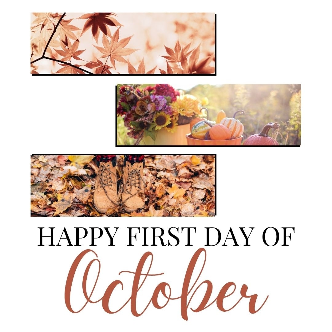Month of October Quotes: Happy first day of October. (Brown aesthetic quote image)