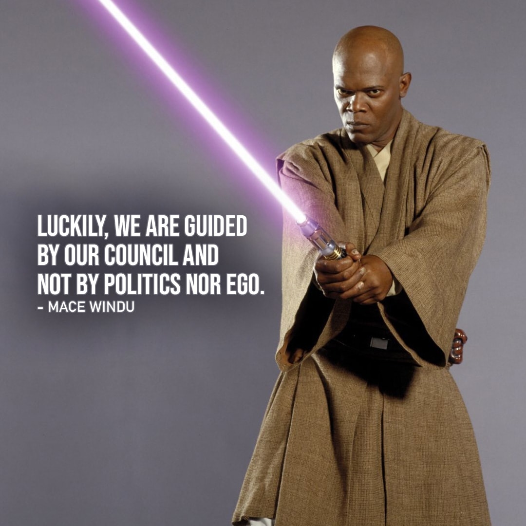 One of the best quotes by Mace Windu from the Star Wars Universe | "Luckily, we are guided by our Council and not by politics nor ego." (to Dooku, Tales of the Jedi 1x03)