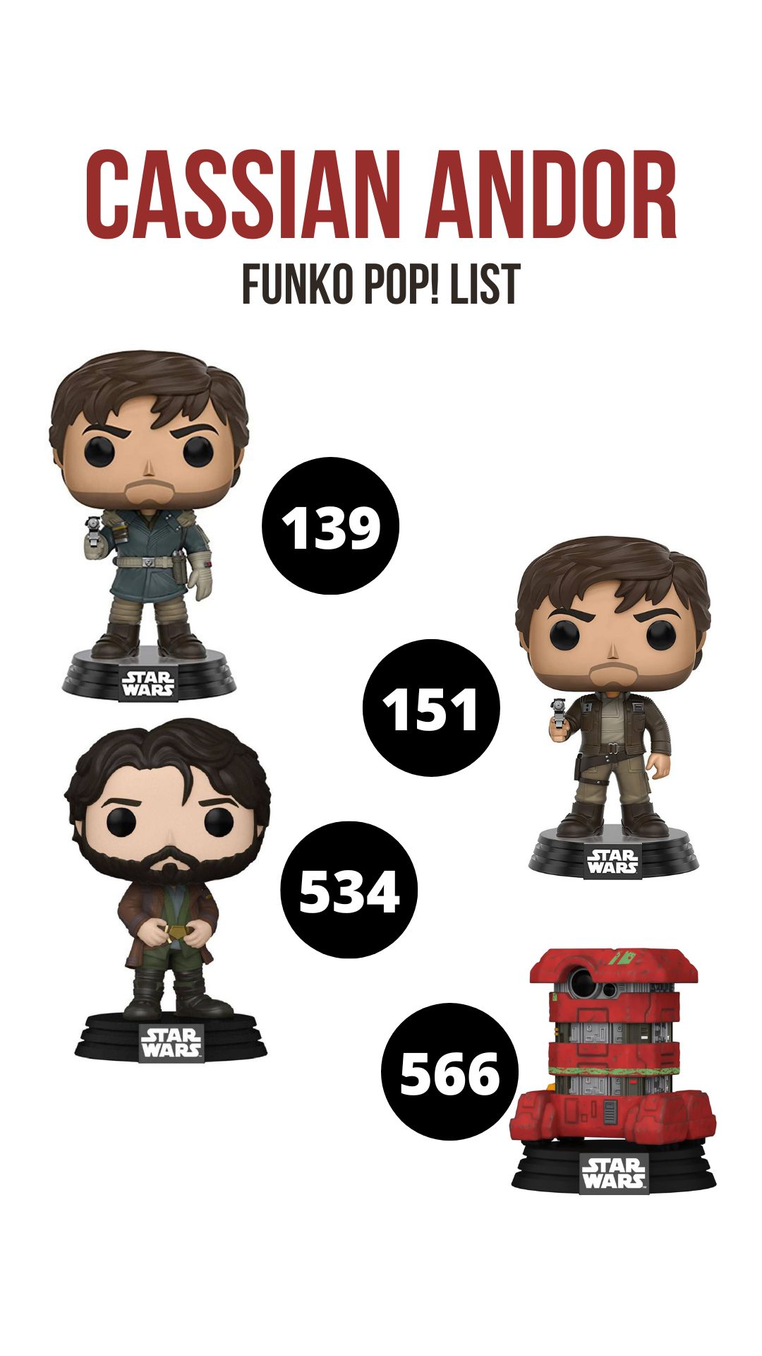 Cassian Andor Funko Pop Checklist – Figures without boxes