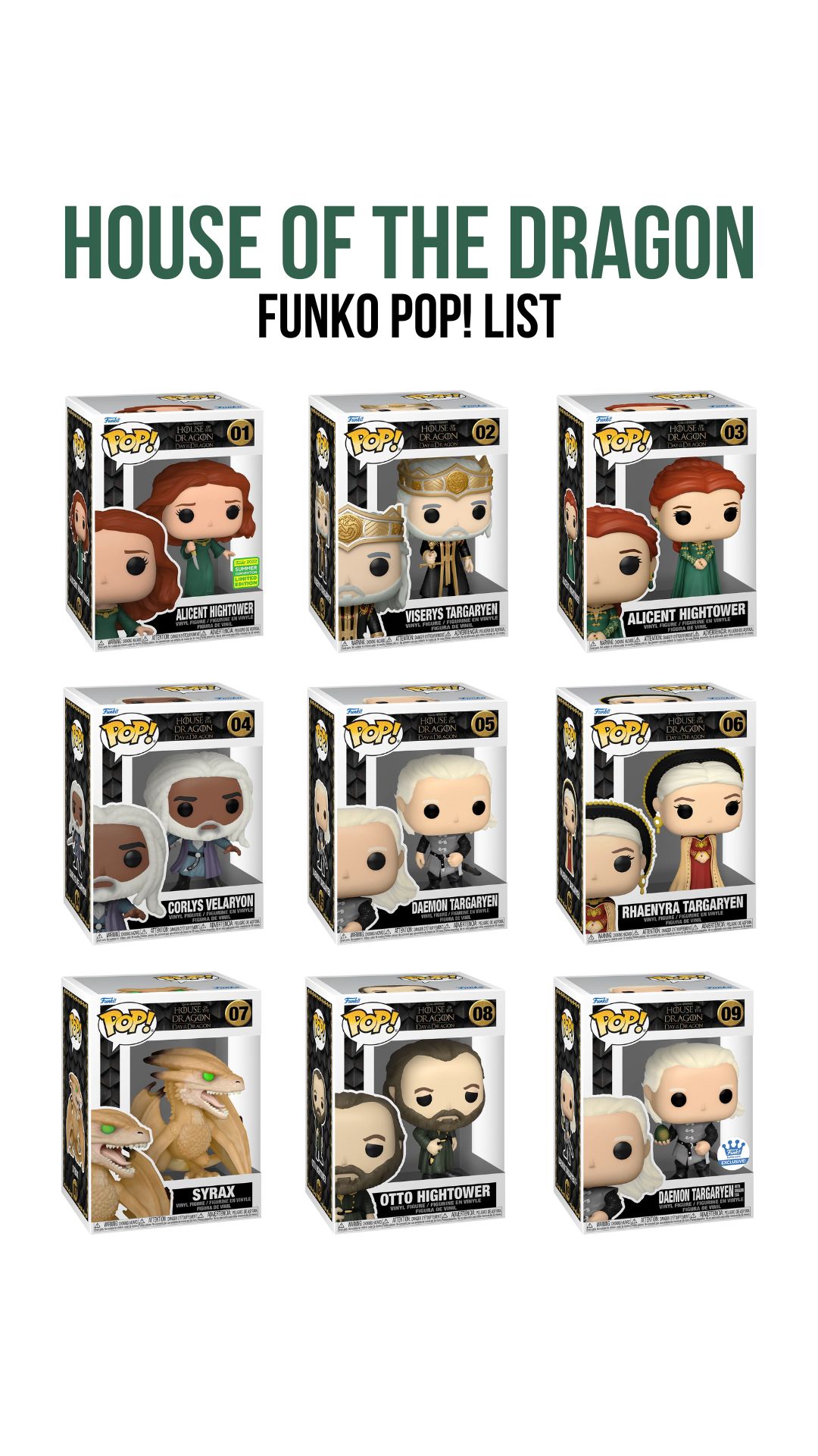 House of the Dragon Funko Pop List – Figures in Boxes Checklist