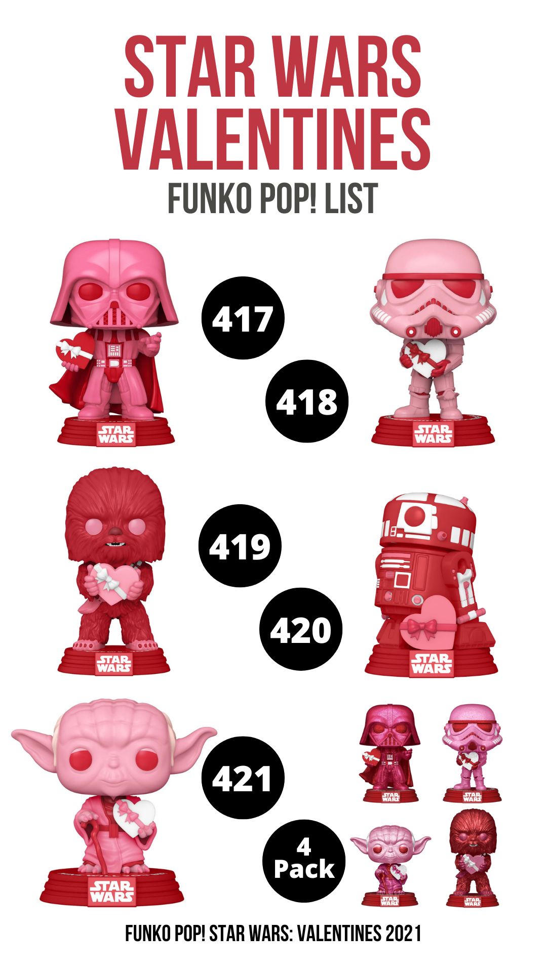 Star Wars Funko Pop Valentines List of Figures 2021