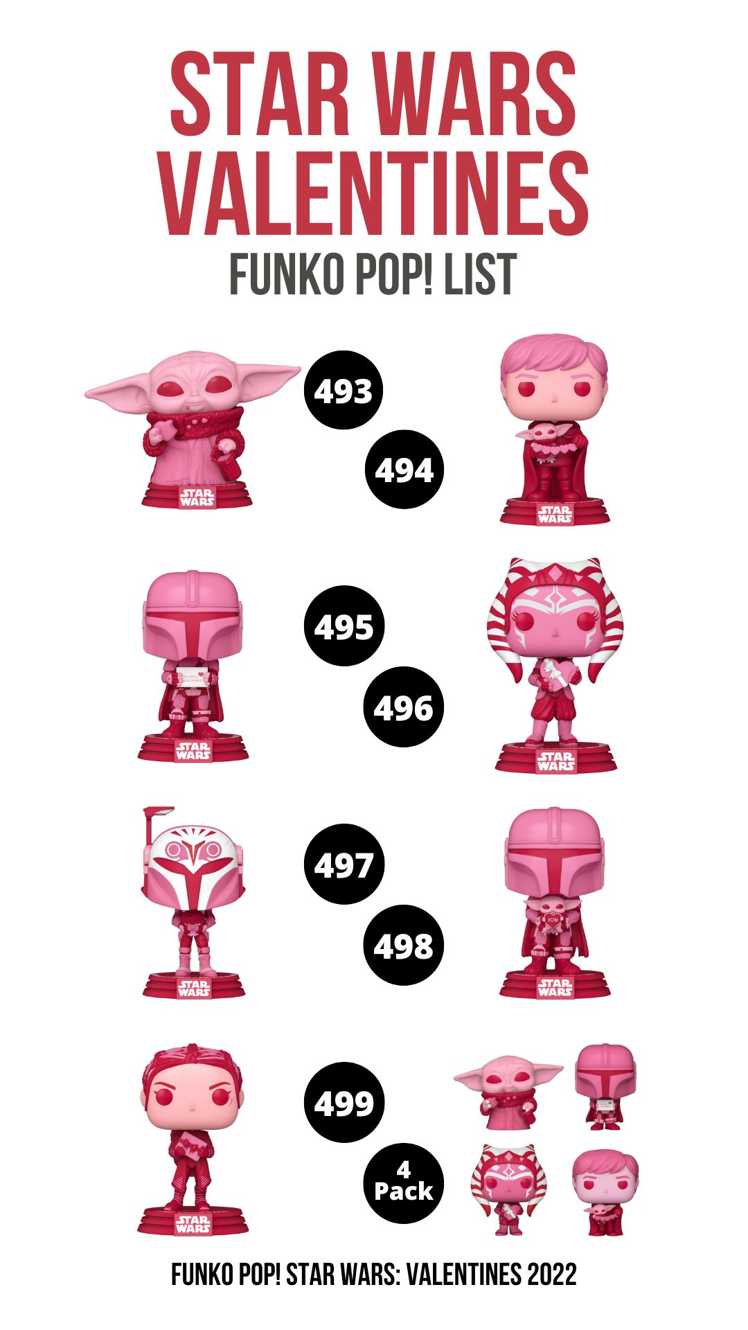 Star Wars Funko Pop Valentines List of Figures 2022