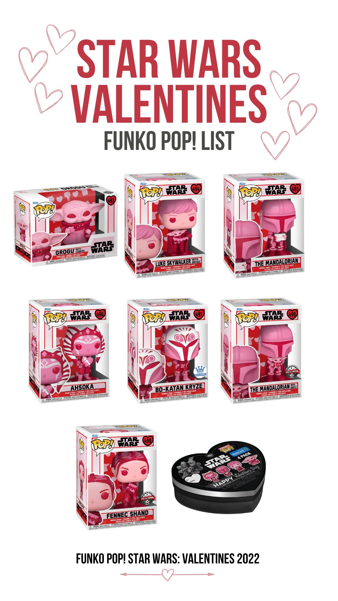 Star Wars Funko Pop Valentines List of Figures in Boxes 2022