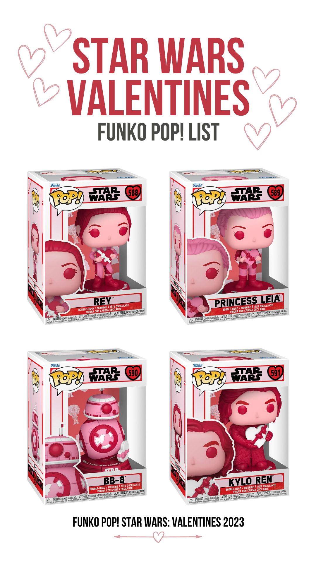 Star Wars Funko Pop Valentines List of Figures with Boxes 2023