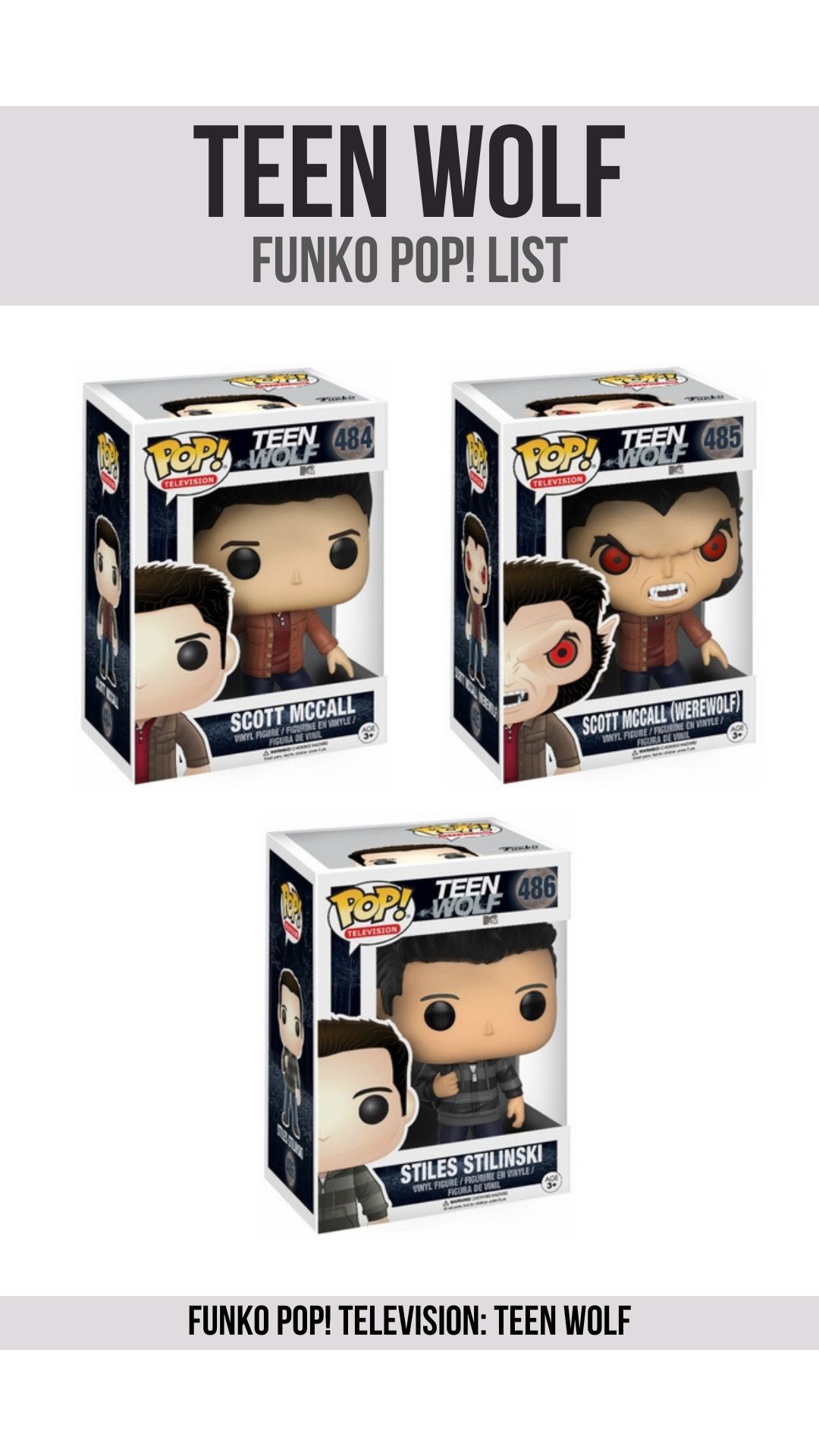 Teen Wolf Funko Pop List of Figures with Boxes