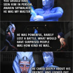 Quote from the series Star Wars Rebels 2x18 | (Watching Anakin's training holo recordings...) Ahsoka Tano: You should have seen him in person. Anakin Skywalker, he was my master. He was powerful, rarely lost a battle. What would have surprised people was how kind he was. He cared deeply about his friends, and looked out for them until the end.
